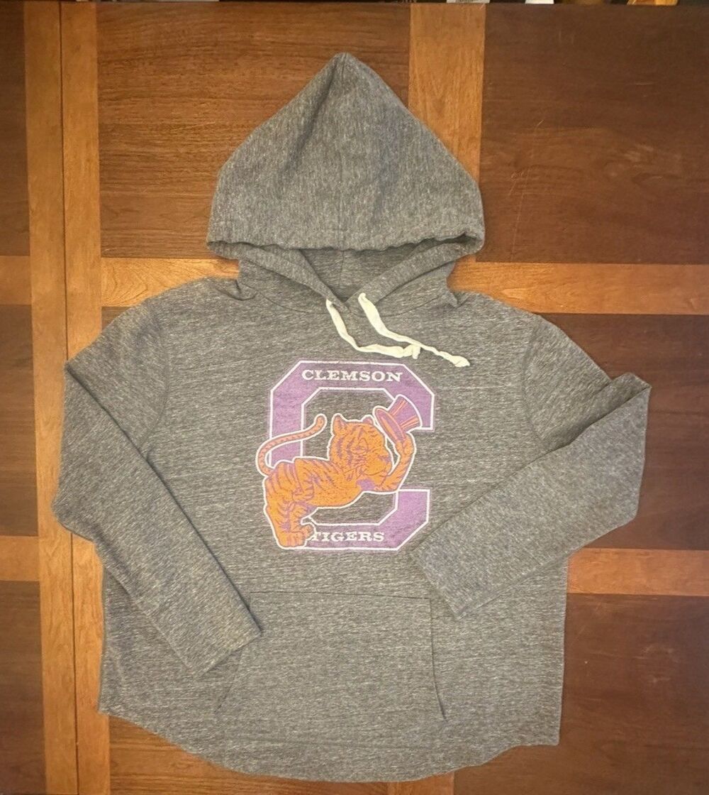 Tailgate Clemson Tigers Women’s Small Oversized Hoodie Gray Retro Mascot NCAA